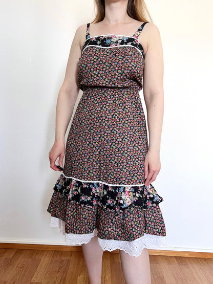 70s cotton floral sundress, Size XS-S