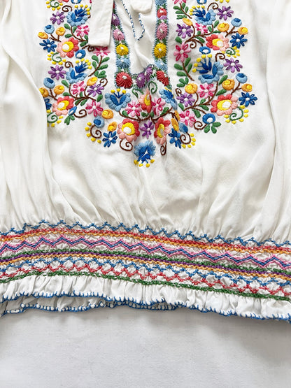 1930s/1940s hand embroidered floral cropped blouse, Size S
