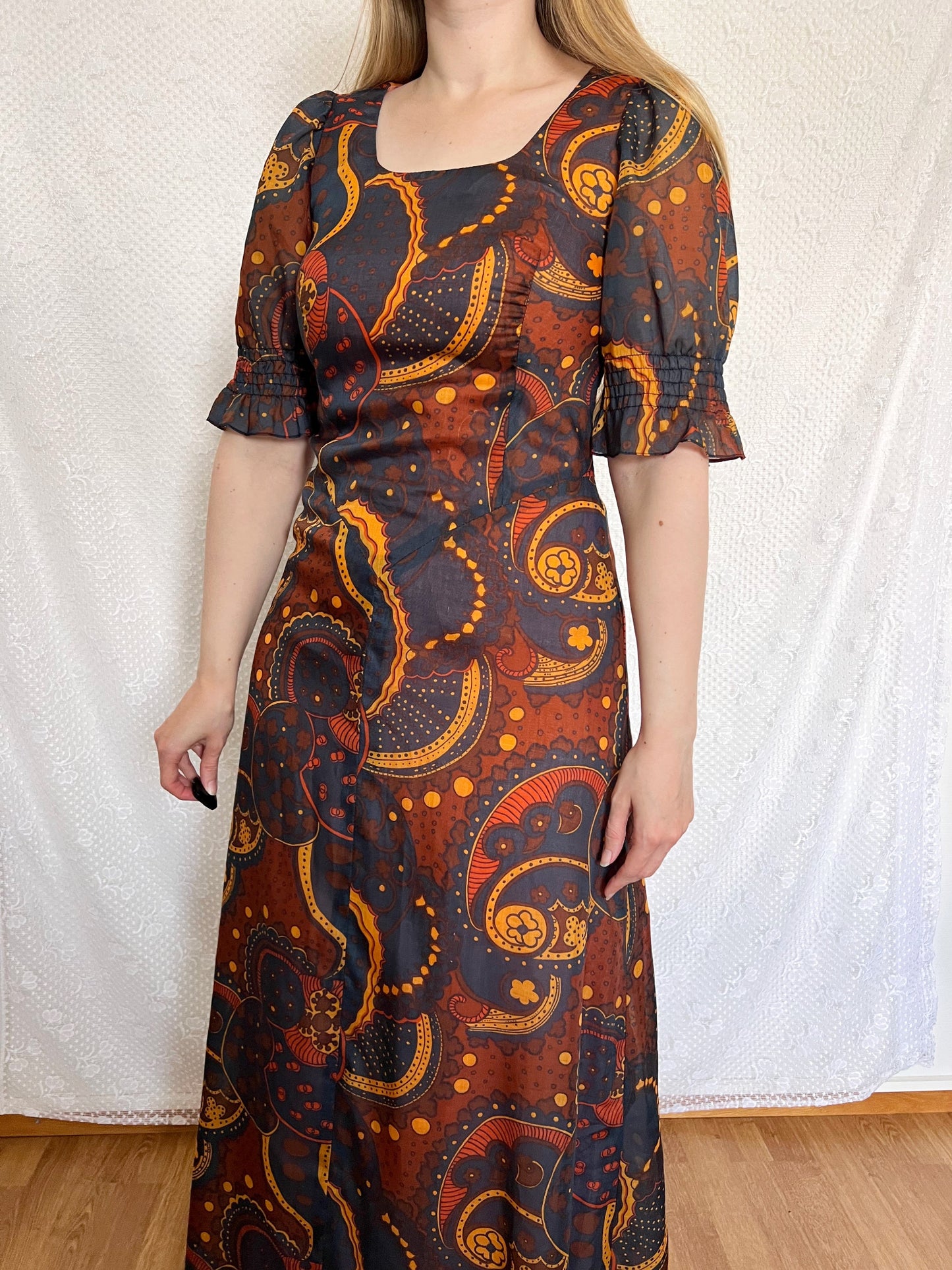 70s floral and paisley dress, Size S