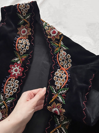 60s black velvet beaded vest, Size M-L