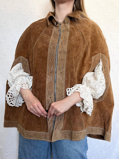 70s suede cape jacket, Size S-L