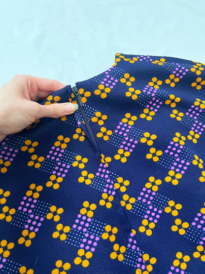 60s purple geometric dress, Size S-M