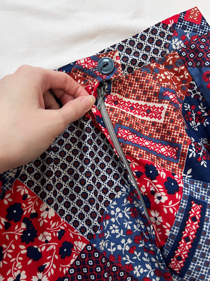 60s/70s red  patchwork pattern skirt, Size S