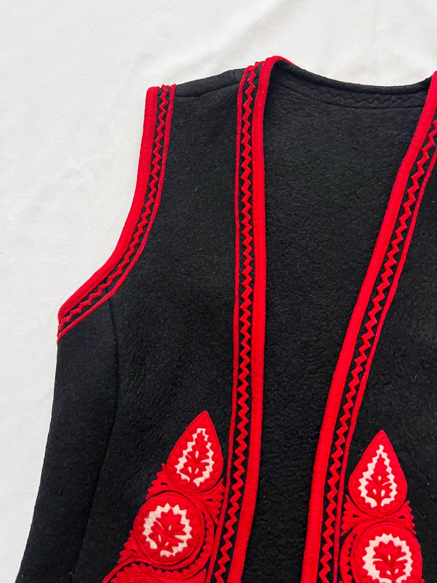 Hungarian felted black, red and white vest, Size XS-S