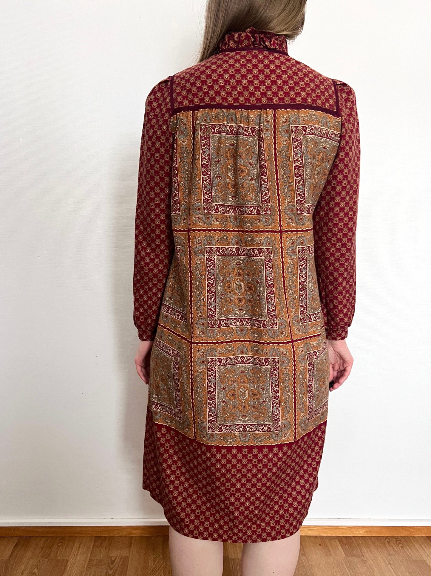 70s burgundy prairie dress, Size S