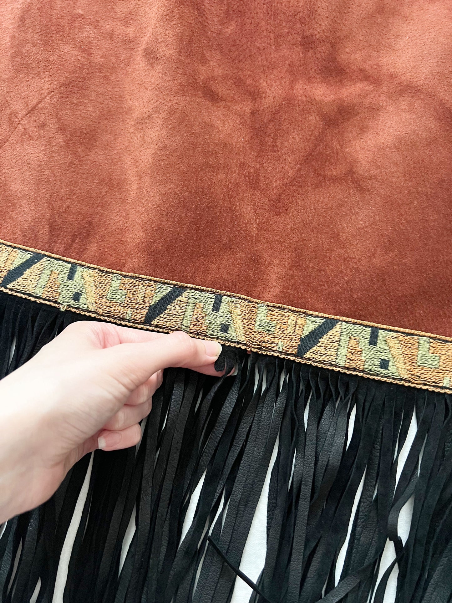 70s suede fringe skirt, Size S