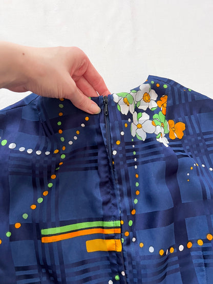 70s blue flared sleeves mini dress, Size XS-S