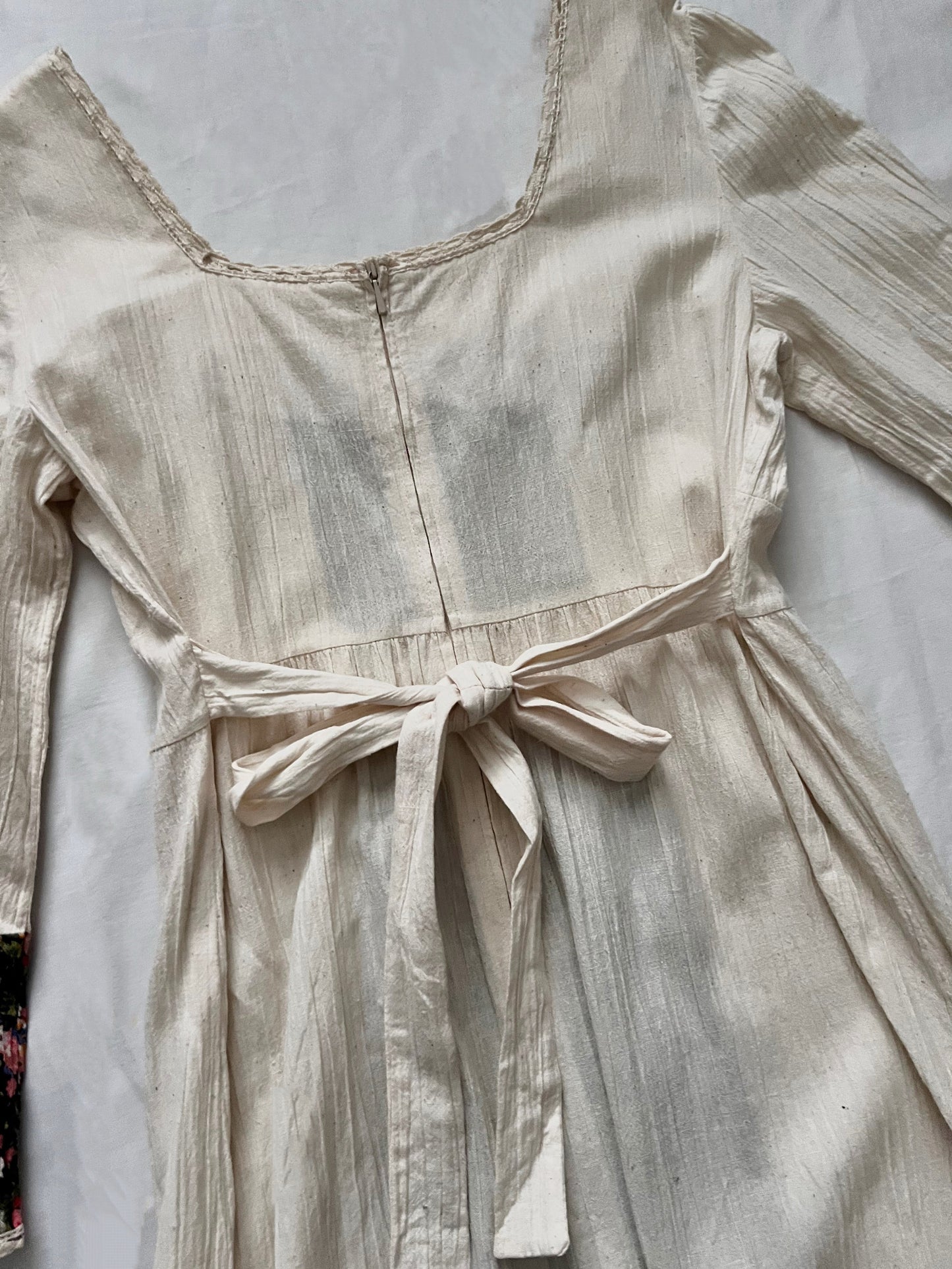 70s cotton cream and floral maxi dress, Size S