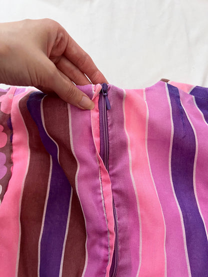 70s pink and purple flower power dress, Size S
