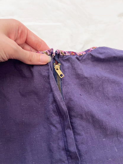 70s purple cotton dress, Size S
