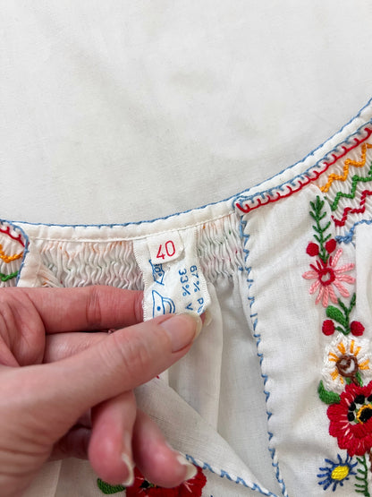 70s hungarian floral blouse, Size S