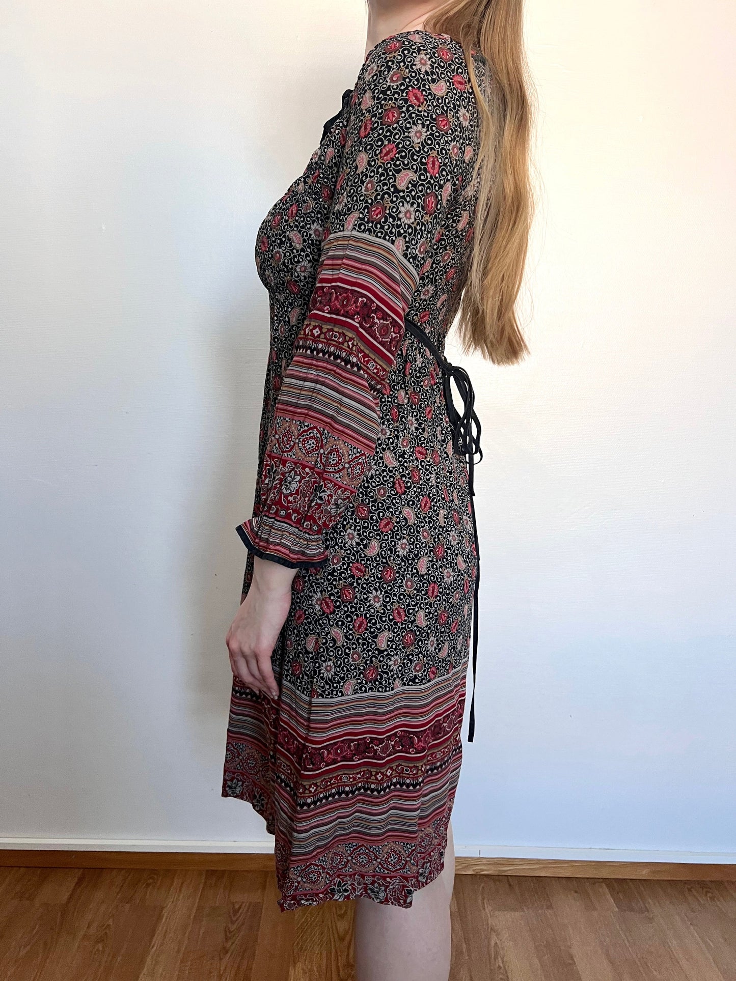 70s bohemian print dress, Size XS-S