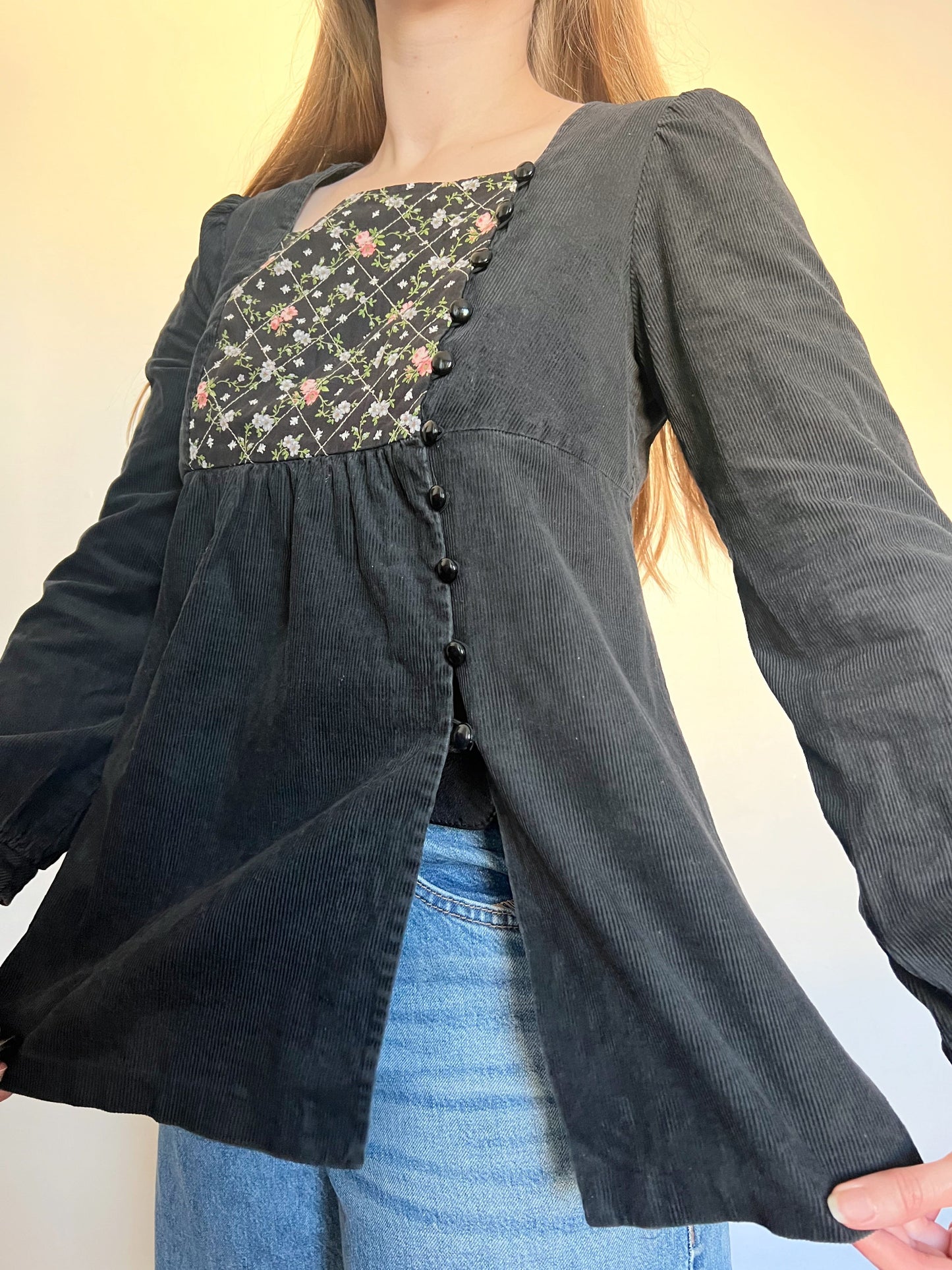 70s Pia & Paula black ribbed blouse, Size S