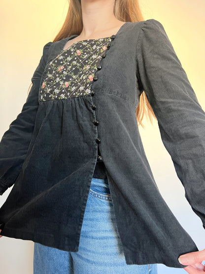 70s Pia & Paula black ribbed blouse, Size S