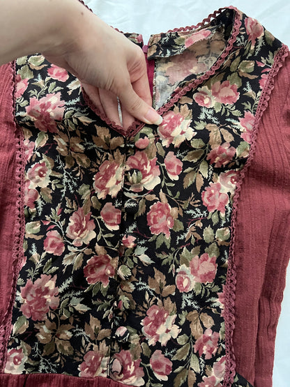 70s floral and burgandy dress, Size M