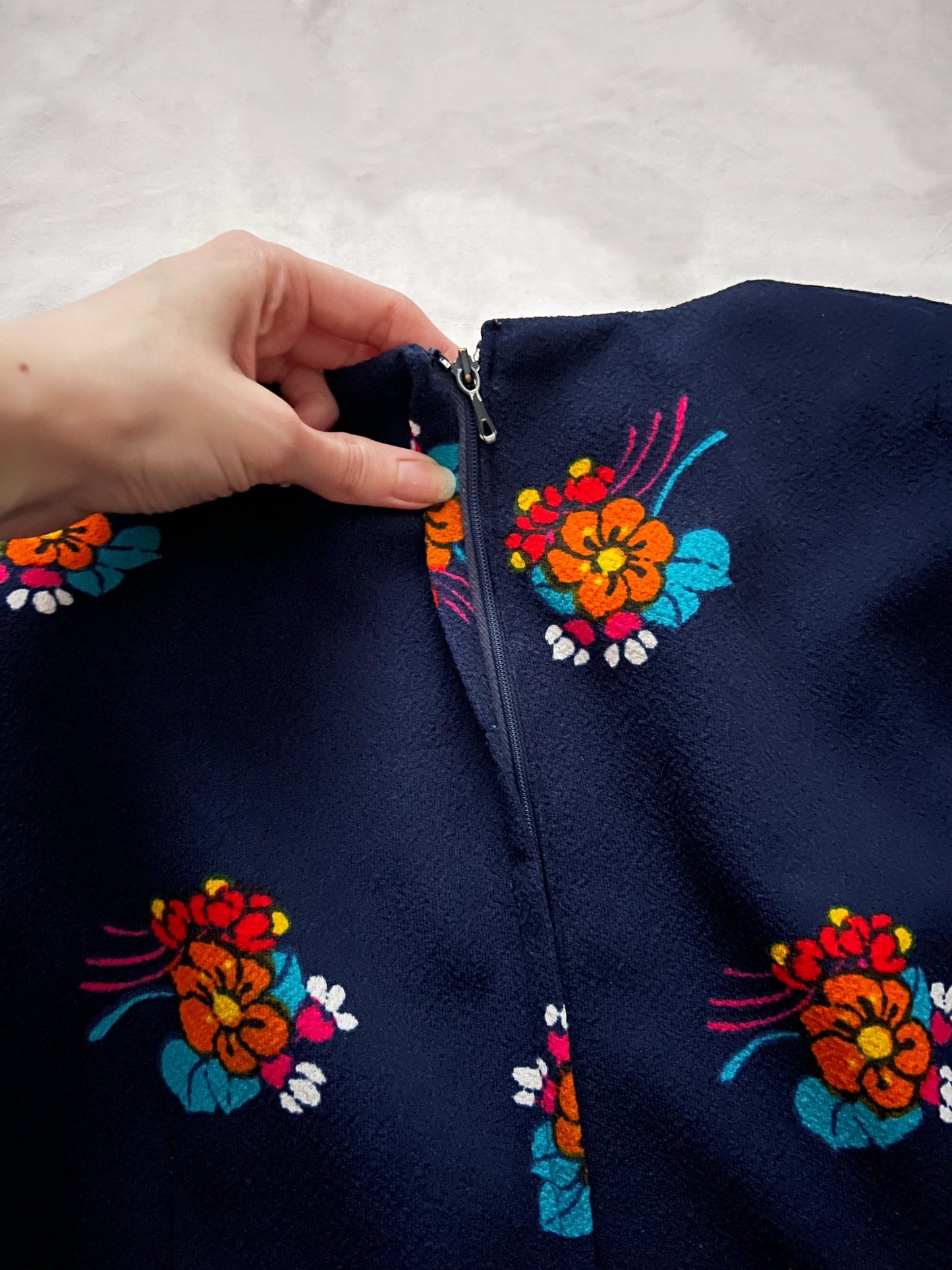 60s blue flower dress, Size M