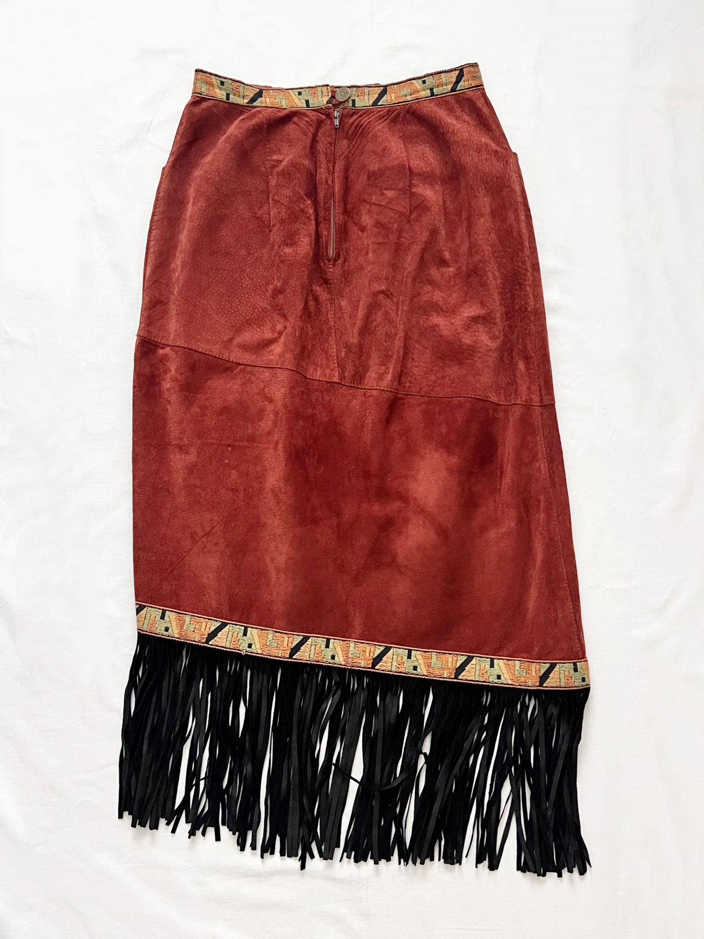 70s suede fringe skirt, Size S
