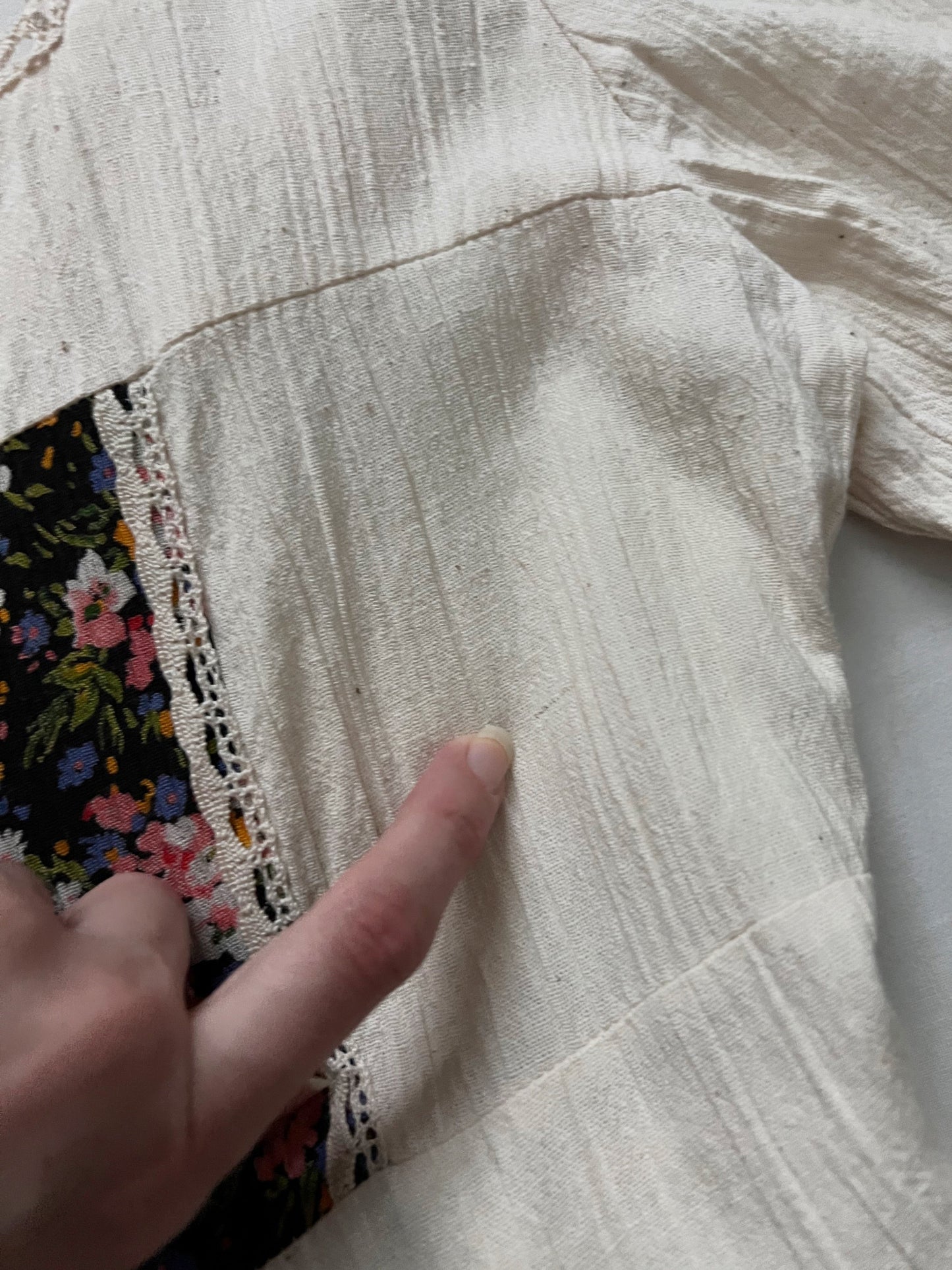 70s cotton cream and floral maxi dress, Size S