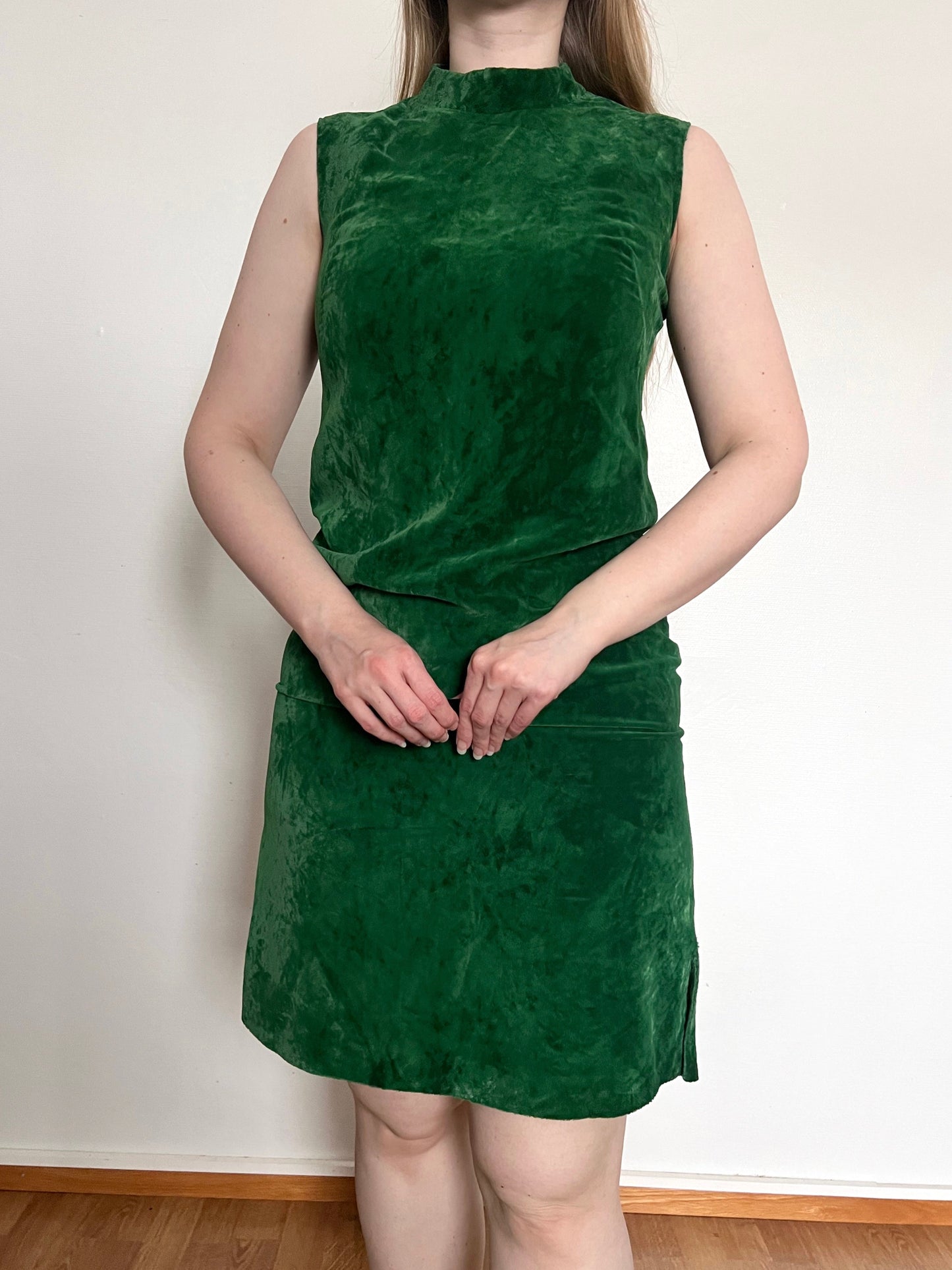 60s green velvet dress, Size S