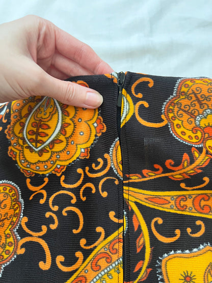 70s paisley pattern and wide sleeves dress, Size S