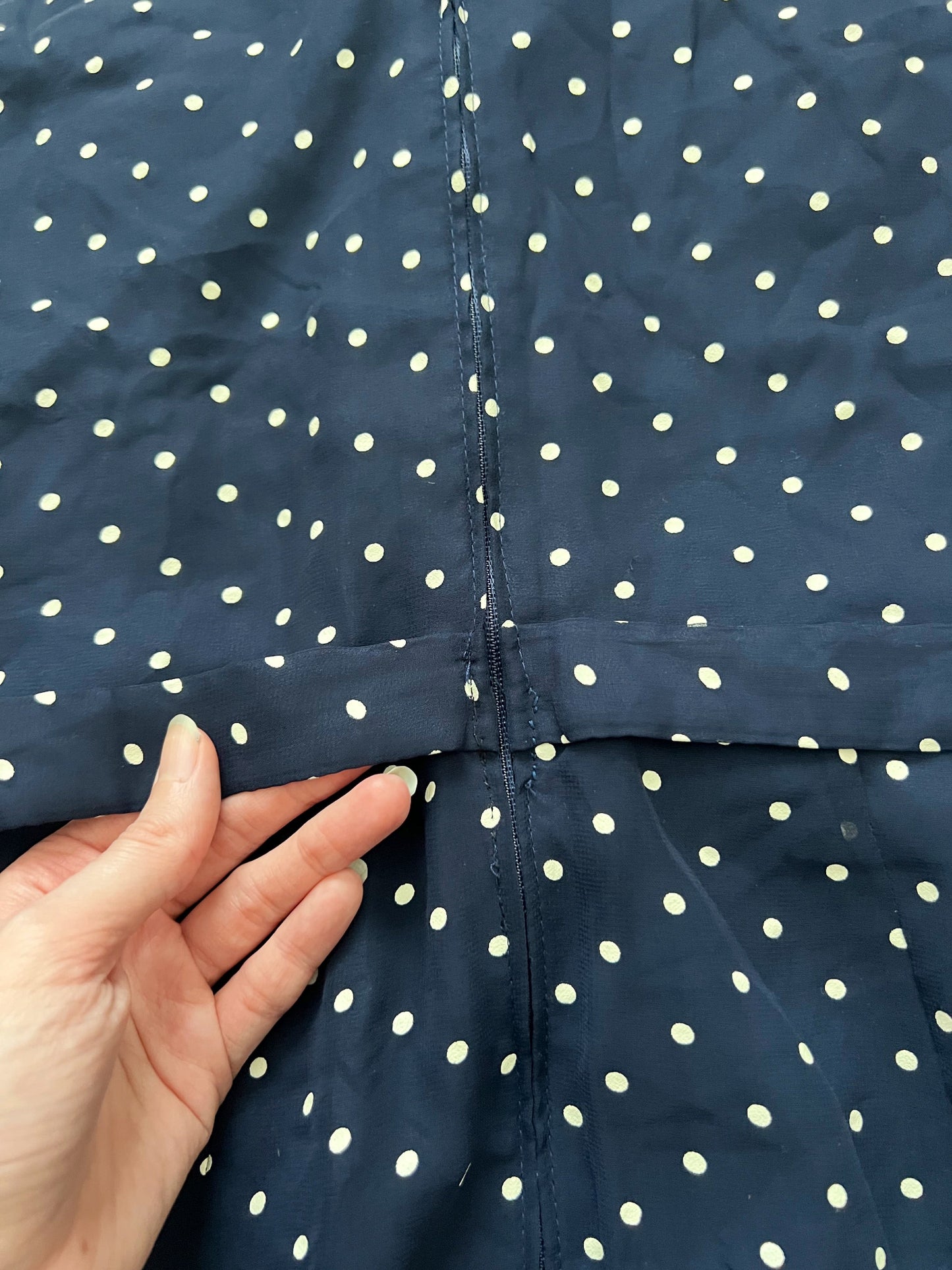 70s blue and white polka dot dress, Size M