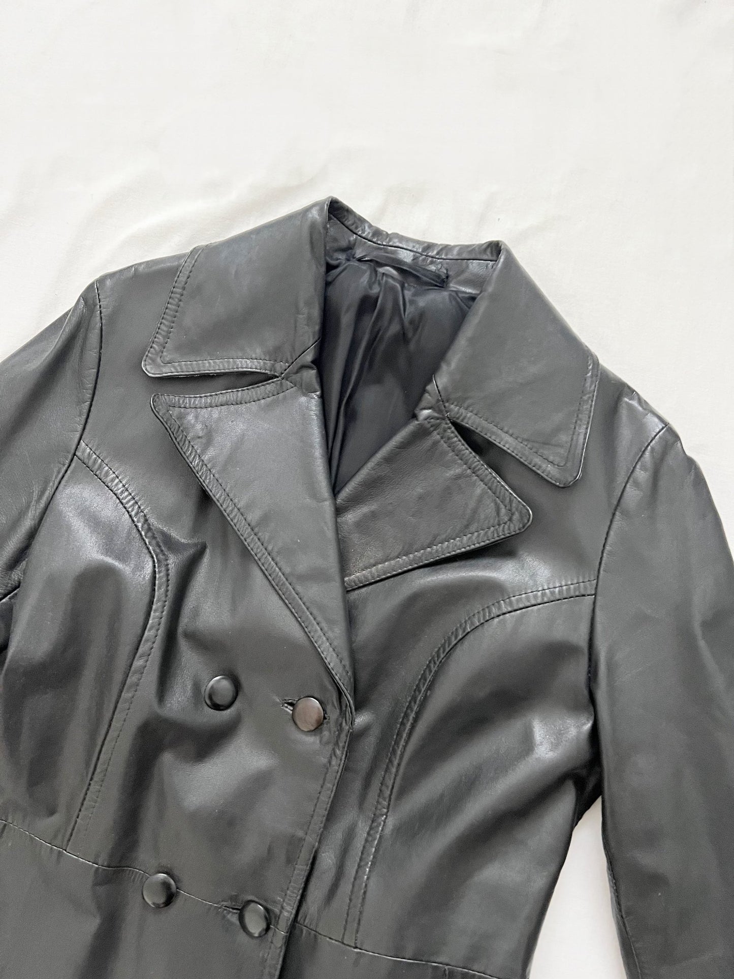 90s black leather jacket, Size S-M