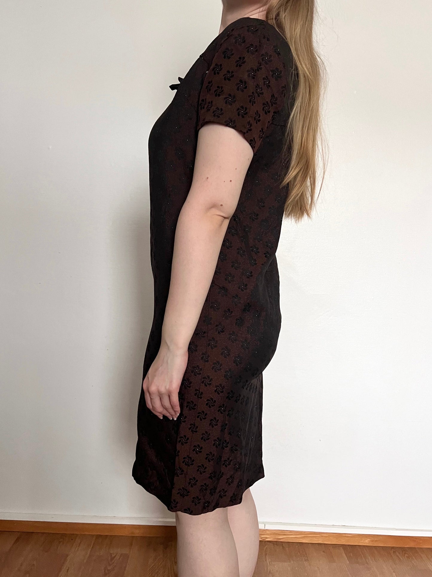 60s brown bow dress, Size M