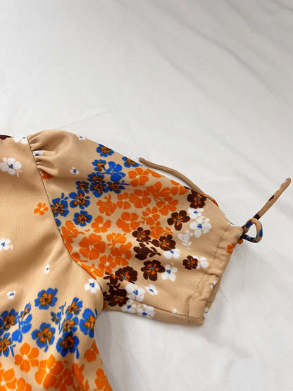 70s beige floral dress, Size M