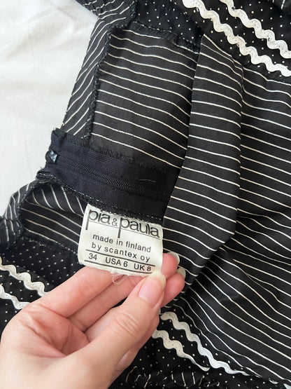 70s cotton black and white maxi dress, Size XS