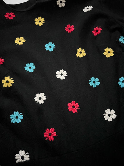 60s black and colorful flowers dress, Size XS