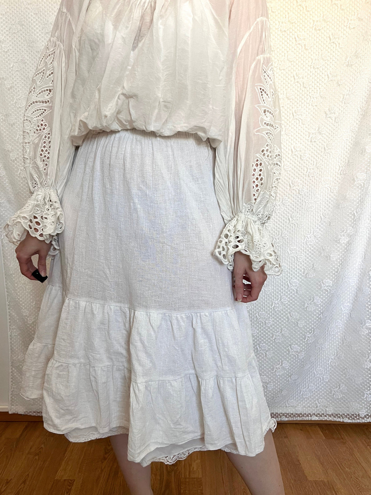 70s cotton white skirt, Size XS