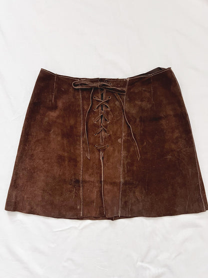 70s brown suede lace up skirt, Size XS