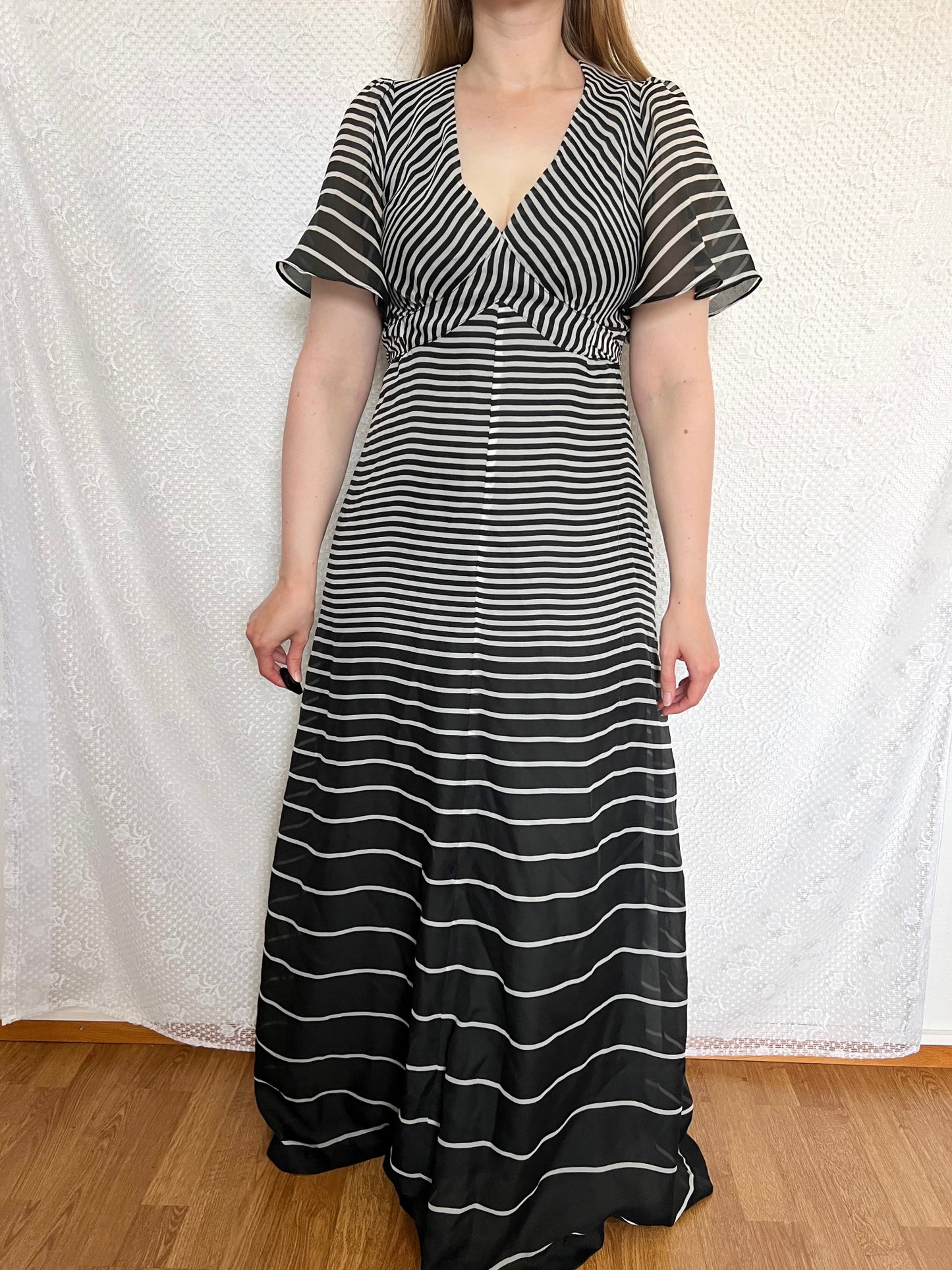 70s black and white striped dress, Size S-M