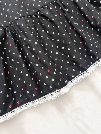 70s black and white flower maxi skirt, Size S