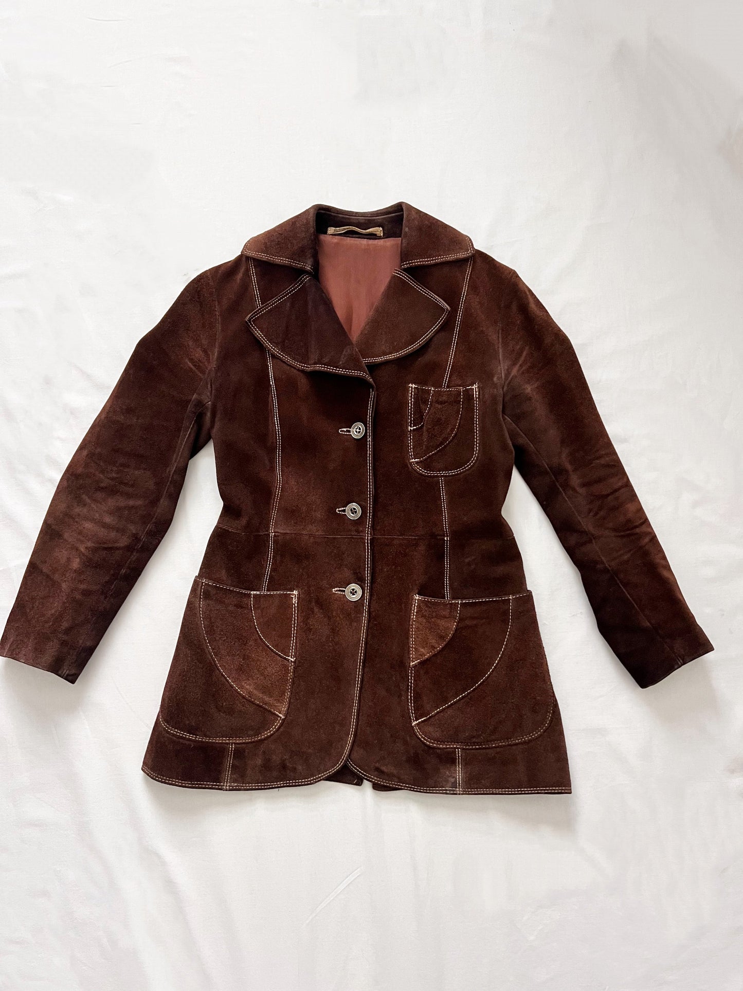 70s dark brown suede jacket, Size XS