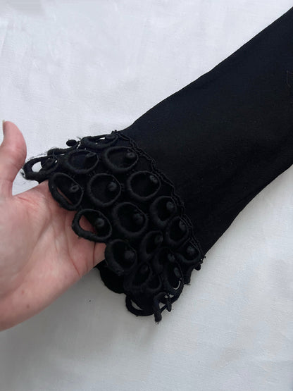 60s black round trim dress, Size S