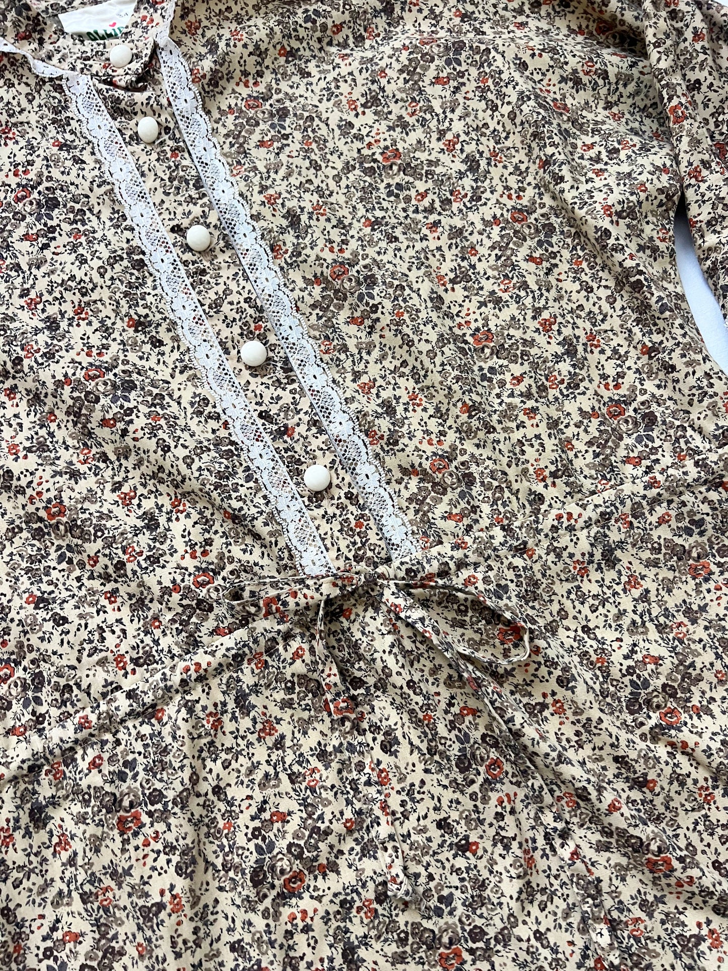 70s beige floral dress, Size XS-S
