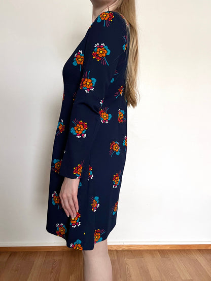 60s blue flower dress, Size M