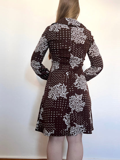 70s brown and white dress, Size S