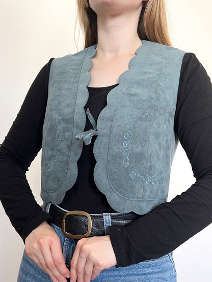 70s blue suede vest, Size M