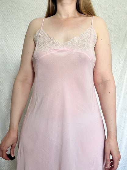 40s pink floral lace nightgown, Size L