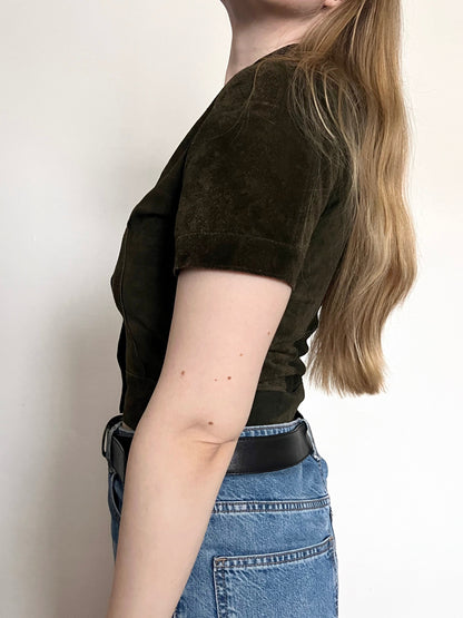 60s green suede top, Size S