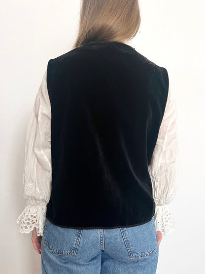 70s black velvet vest, Size XL