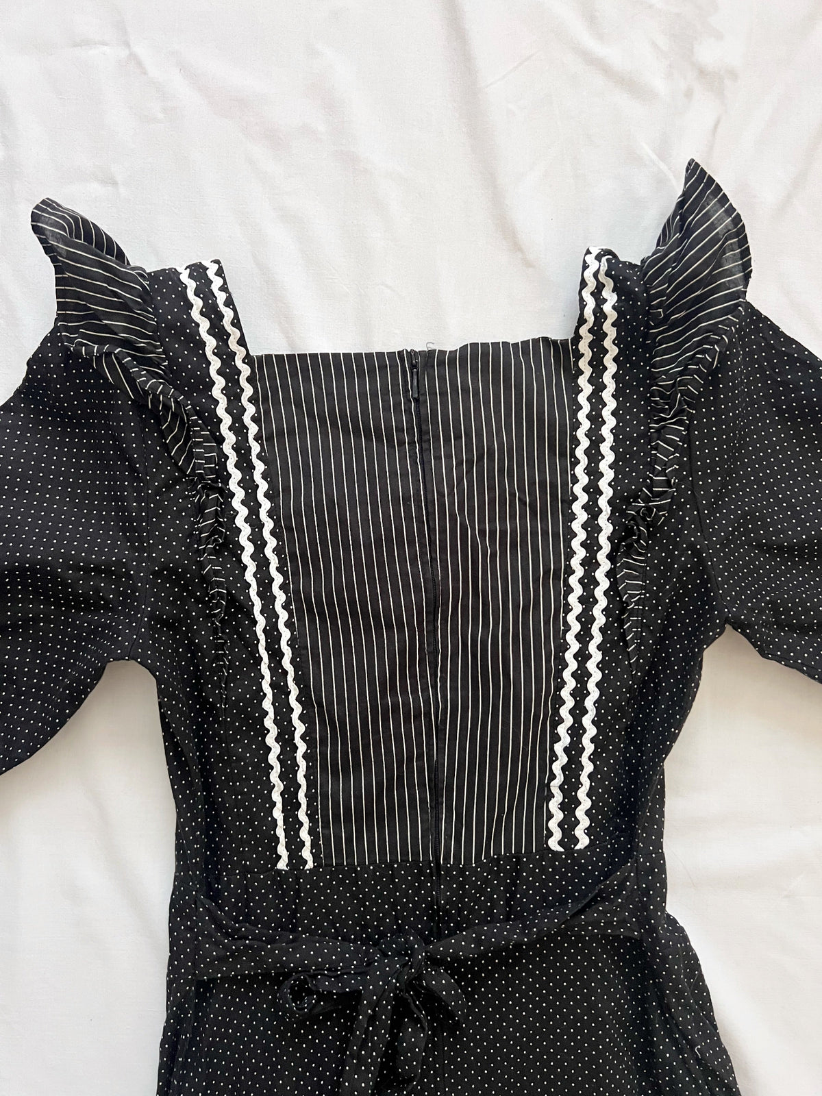 70s cotton black and white maxi dress, Size XS