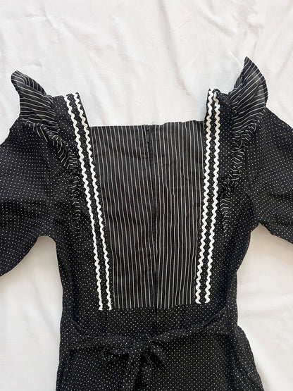 70s cotton black and white maxi dress, Size XS