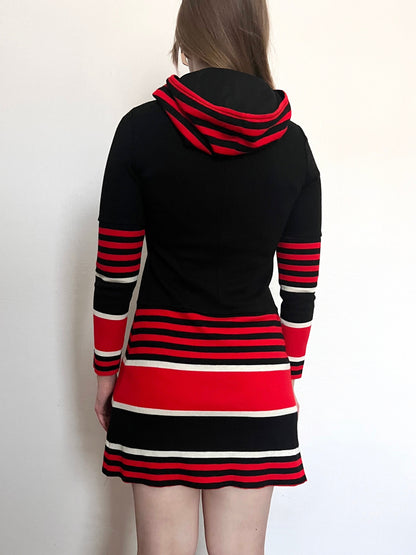 70s black striped hooded dress, Size S