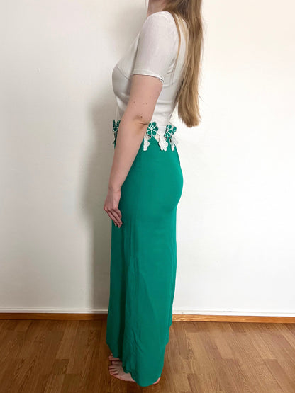 70s white and green maxi dress, Size XS-S