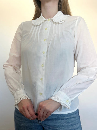 70s white lace blouse, Size M-L