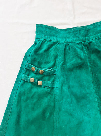 60s emerald green velvet mini skirt, Size XS