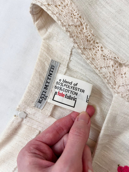 70s cream lace and flower dress, Size L